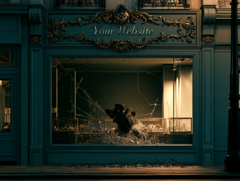 A masked thief breaking into a jewellery shop