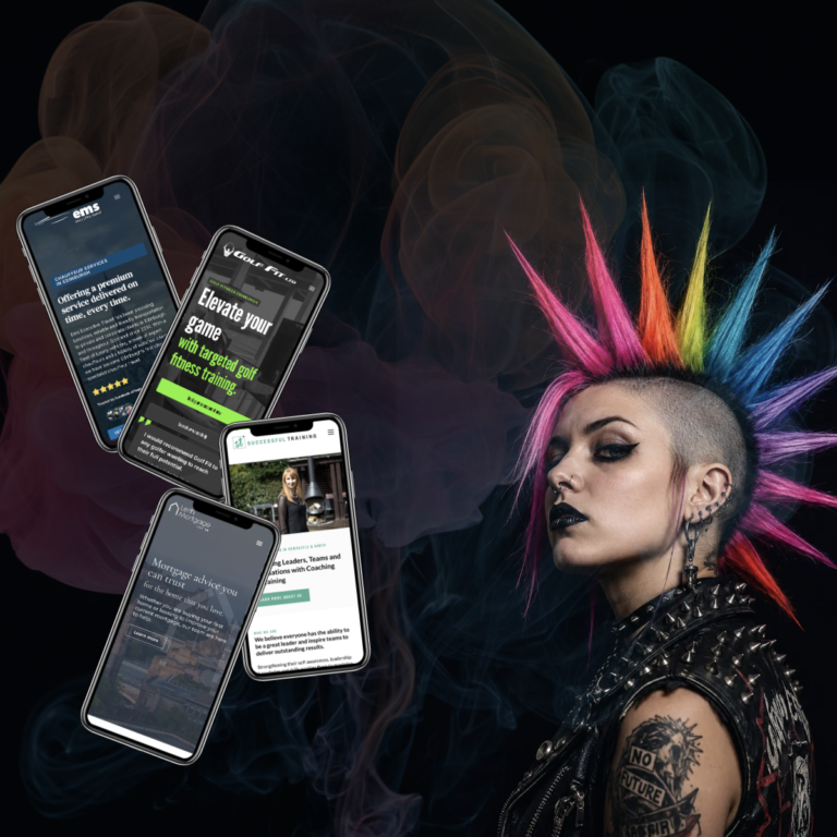 Arcas portfolio banner featuring phones displaying various sites we've created