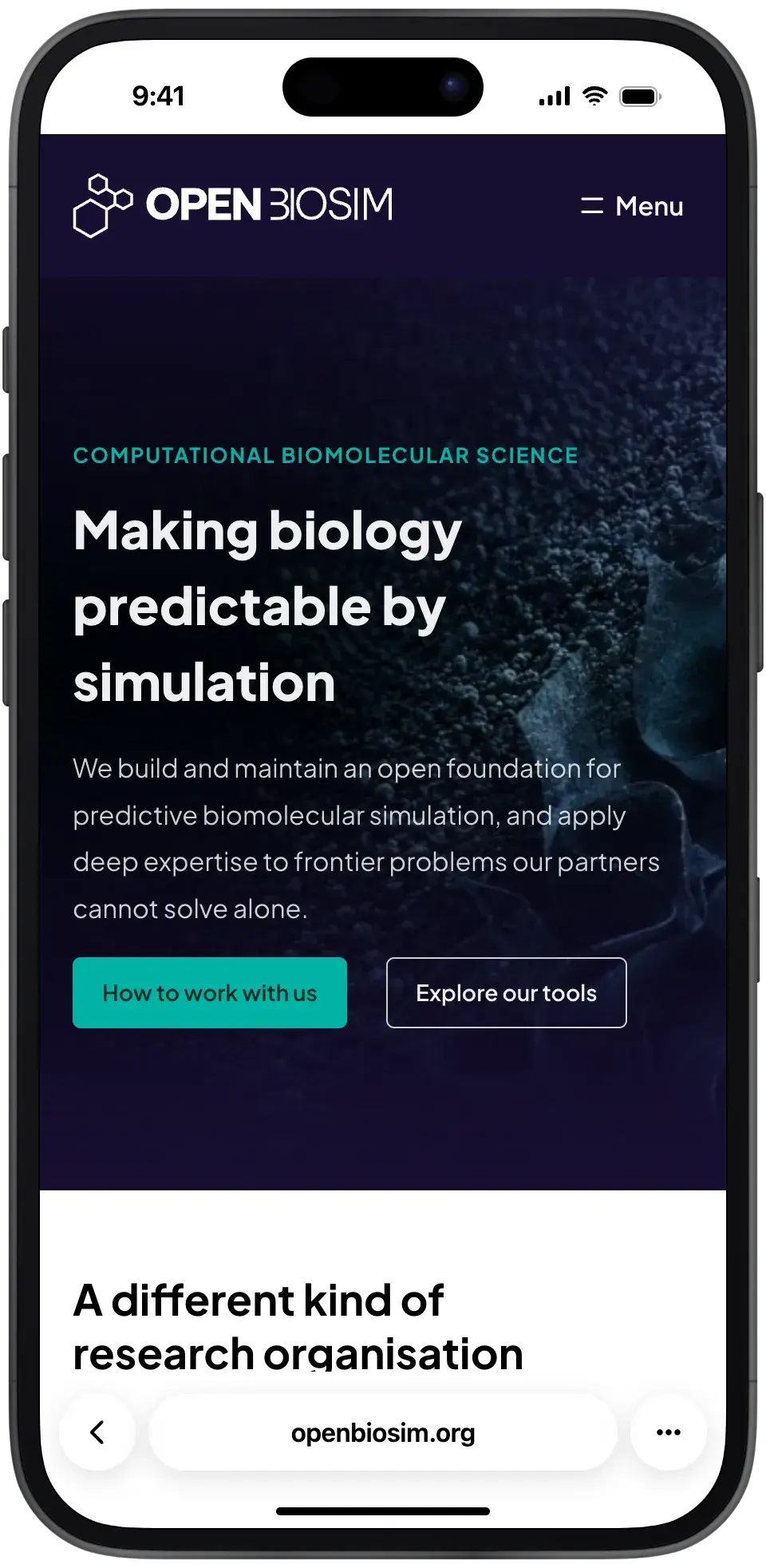 Open BioSim site on a mobile phone