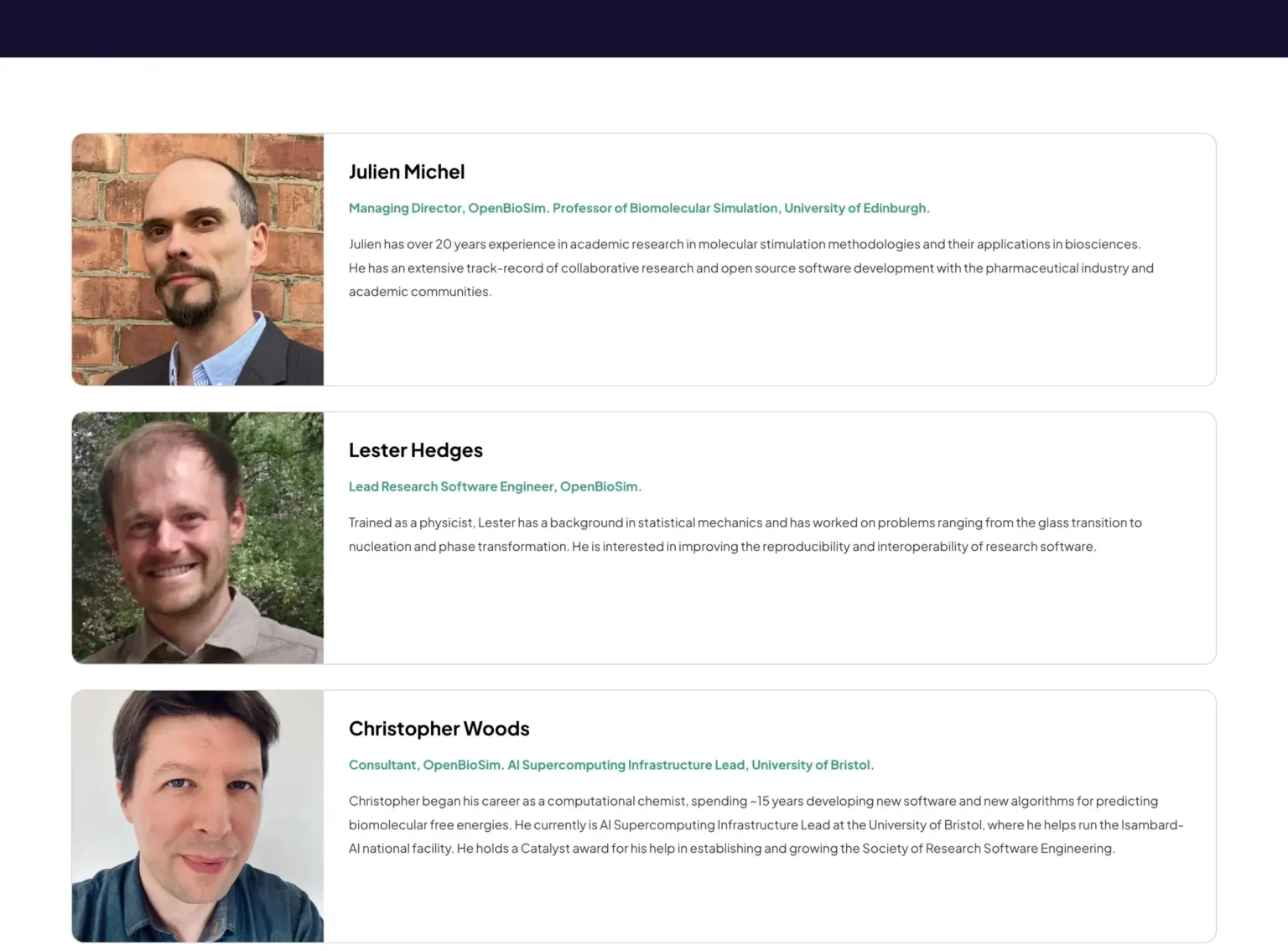 Open BioSim website example page